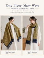 Hand‑made Yellow‑Blue Tassel Large Shawl Scarf - Image 2