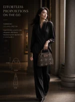 Black‑Gold Patchwork‑Leather Open‑Top Handbag Makeup Pouch - Image 6