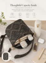 Black‑Gold Wanji‑Pattern Fabric Crossbody Bucket Bag - Image 4