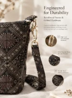 Black‑Gold Wanji‑Pattern Fabric Crossbody Bucket Bag - Image 5