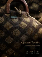 Black‑Background Golden Floral Wooden‑Handle Drawstring Tote Bag - Image 2