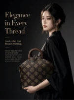 Black‑Background Golden Floral Wooden‑Handle Drawstring Tote Bag - Image 6