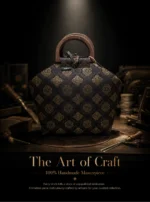 Black‑Background Golden Floral Wooden‑Handle Drawstring Tote Bag - Image 5