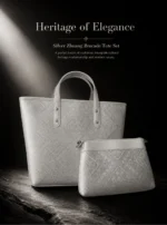 Silver‑White Zhuang Brocade Mother‑and‑Child Tote Shoulder Bag